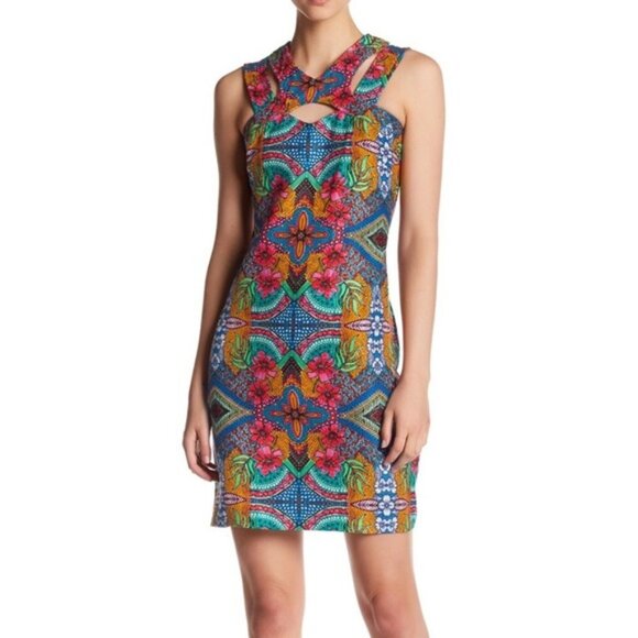 New TAYLOR Double Strap Printed Dress Colorful Floral P5457 - Picture 1 of 9
